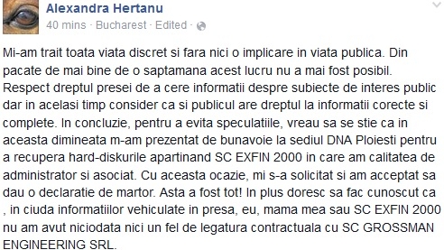sora lui Victor Ponta, mesaj pe Facebook
