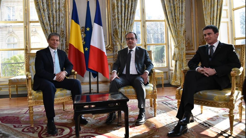 Dacian Cioloş, Francois Hollande şi Manuel Valls 